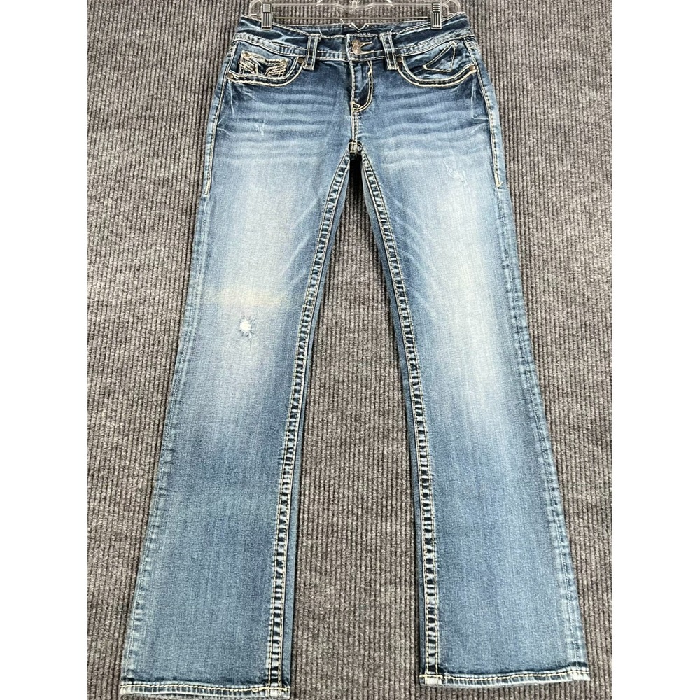 Vigoss Jeans Womens Size 29x33 Blue Denim Casual Preppy Whiskered Low Rise